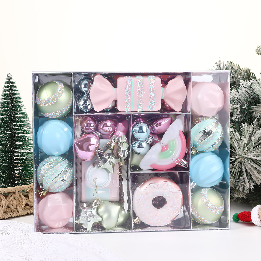 Transfronterizos nueva decoración de Navidad pintada caja de bolas de Navidad macaron caramelo arco iris colgante accesorios de bola de forma especial
