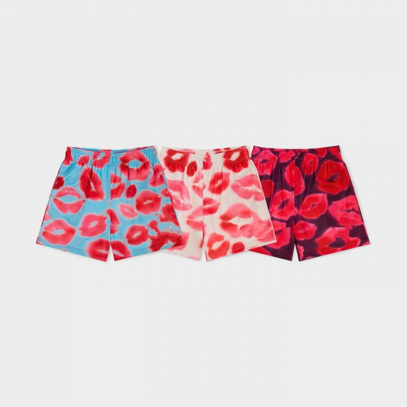 Streetwear Quarter Shorts With Print, Breathable Mesh, Loose Fit For Running, Training, Gym, Beach, Casual Wear - Pink, Light Blue, Red (Sizes M-Xxxl)_viptrois.com