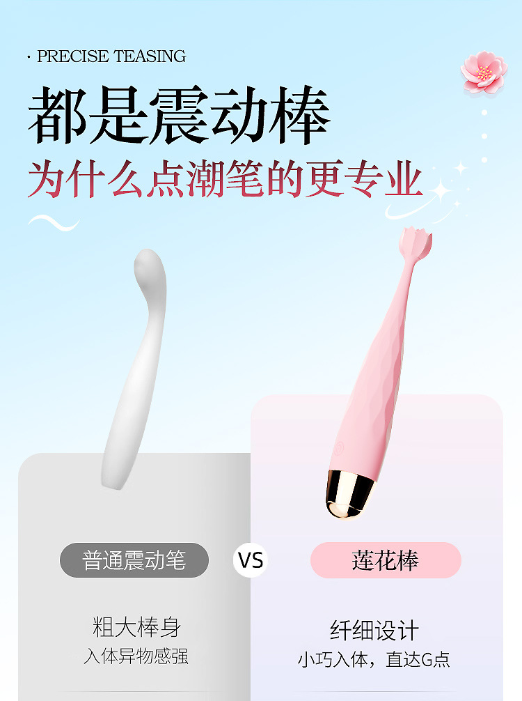 Rechargeable Lotus Multi-Frequency Vibrator Wand, Silicone Heating Teasing Stick, Pink — detail image 7