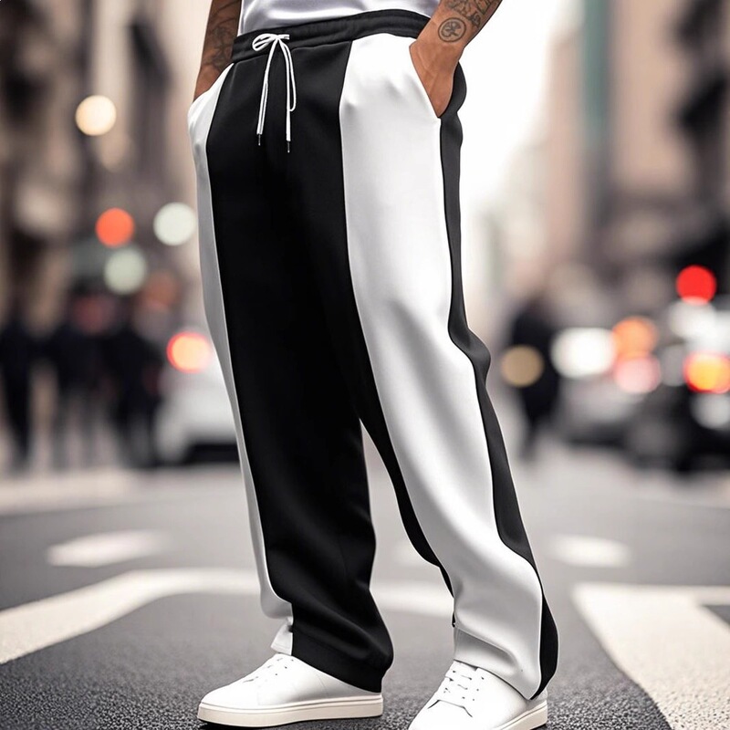 Cross-Border Foreign Trade American-Style Men's Patchwork Casual Sports Loose-Fitting Jogger Quick-Dry Color-Block Wide-Leg Pants Cross-Border Foreign Trade American-Style Men's Patchwork Casual Sports Loose-Fitting Jogger Quick-Dry Color-Block Wide-Leg Pants
