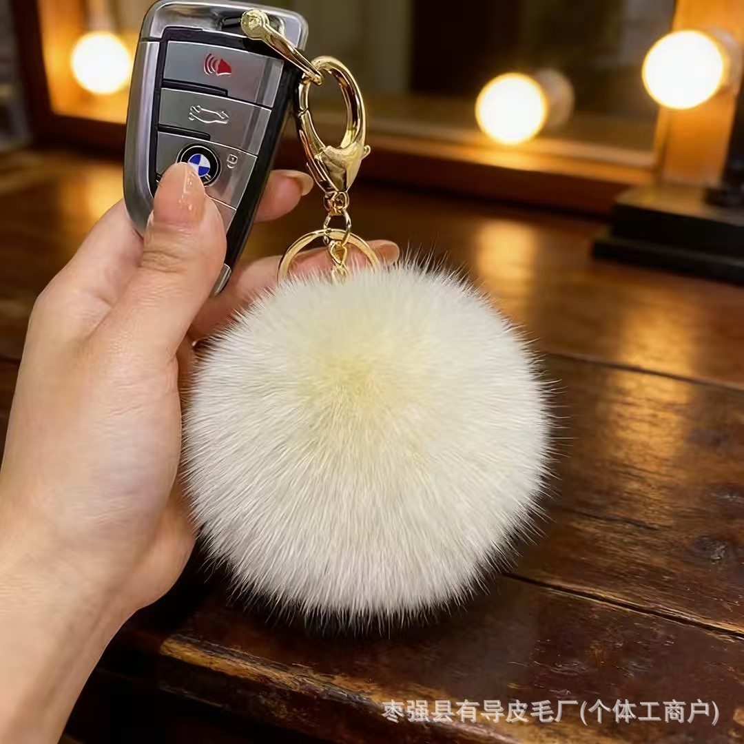 纯色搭配包包钥匙扣吊坠女真狐狸毛大毛球挂件毛绒球钥匙扣挂件