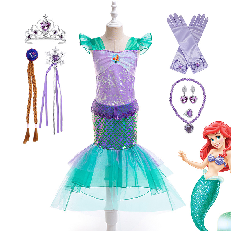 Sirena Ariel vestido de princesa sirena Ji vestido de cola de pez vestido de lentejuelas para niños vestido de fiesta COS