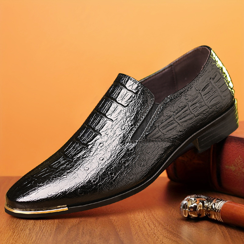 Foreign Trade Men's Crocodile Pattern Business Formal Leather Shoes Men's High-End Cross-Border New British Pointed Toe Slip-On Men's Shoes