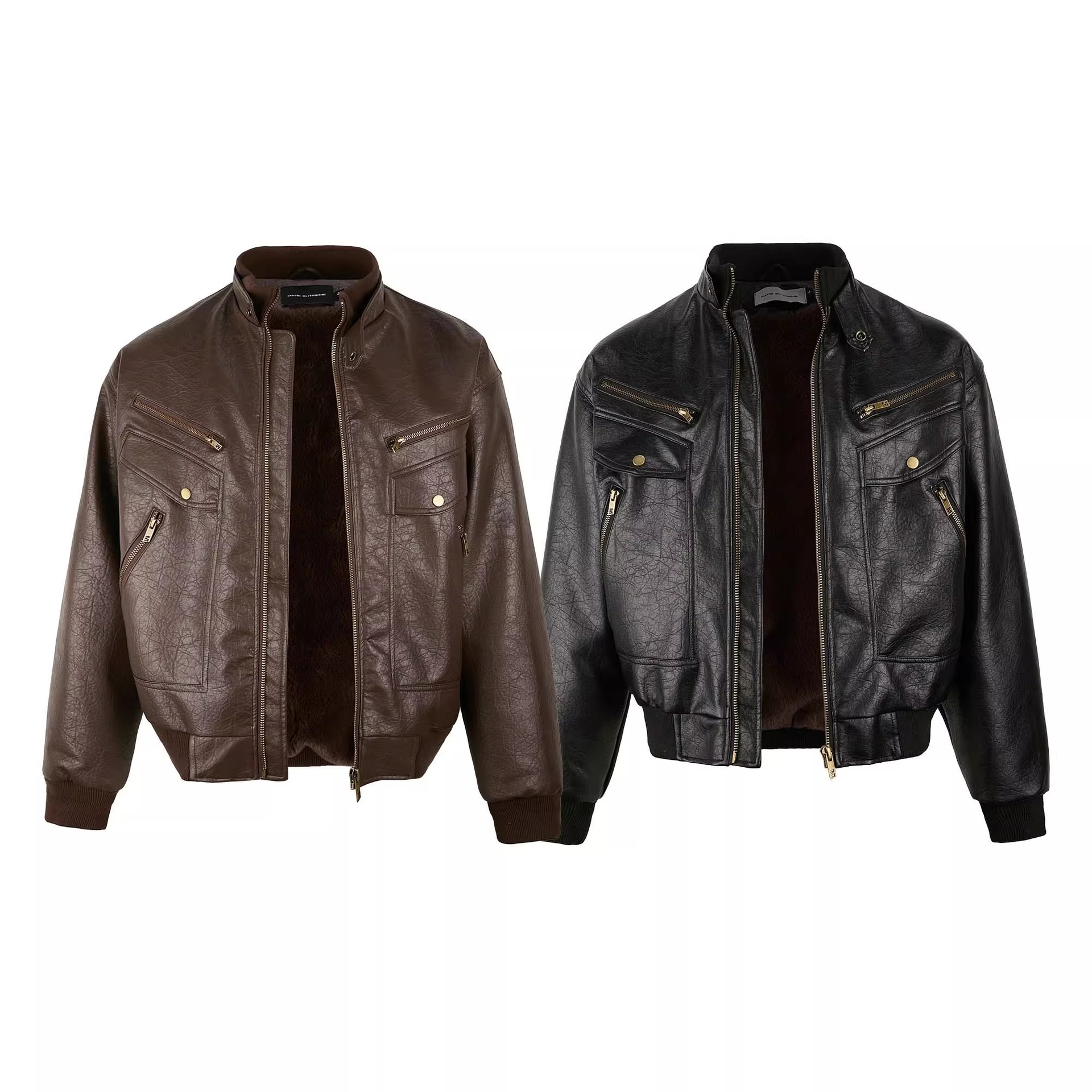 Men's Retro Leather Motorcycle Jacket With Multi Pockets Black_voghion.com