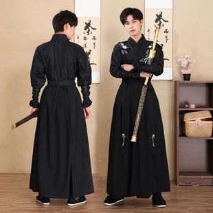 Hanfu Men's Chinese Style Ancient Martial Arts Swordsman Men's Plus Size Gentleman Ancient Costume Black Domineering Female Student Class Uniform Summer