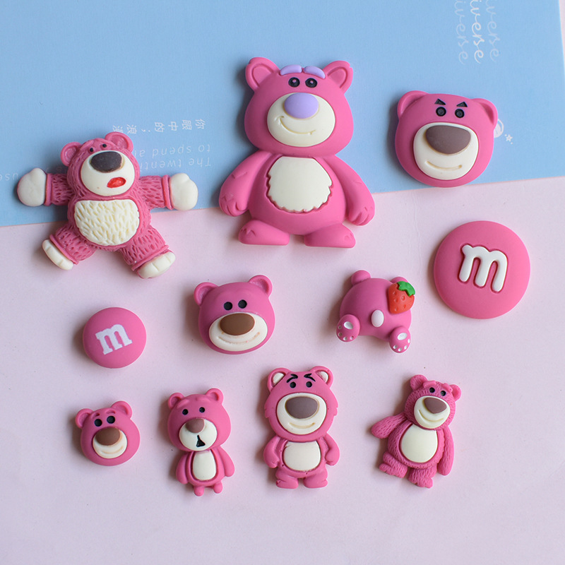 卡通草莓熊洞洞鞋冰箱贴树脂饰品配件diy材料心装饰品洞洞手机壳
