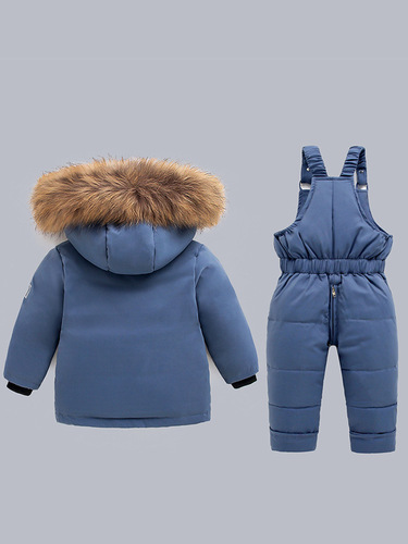 Baby and Toddler Winter Silk and Wool Set, Baby Harness Pants, Thick Down Silk Coat Winter Outfit, Two-Piece Set for 1-5 Year Olds