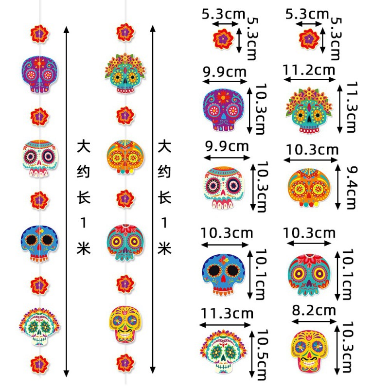 Decoración de fiesta temática mexicana del Día de los Muertos Colgante Cave Colgante Colgante de línea Decoración de la atmósfera del Día de los Muertos