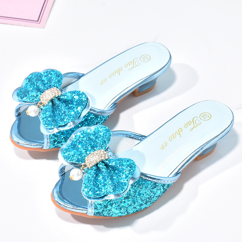 Children's High Heel Slippers Summer Fashion Cute Baby Sandals Slippers Outer Wear Soft Sole Girls' Princess Shoes Flash Diamond Children's Shoes