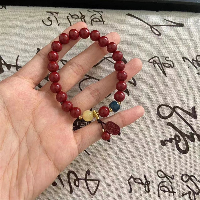 New style imitation cinnabar Lotus Lucky Lucky Lucky beads bracelet men's and women's Zodiac couple all-match bracelet
