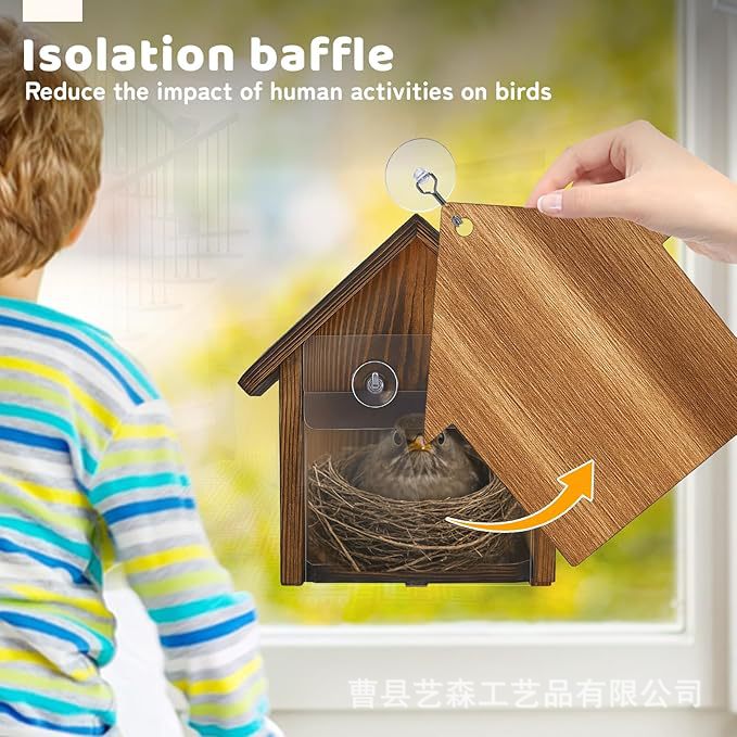 Cross-border bird's nest small house birdcage parrot breeding box solid wood bird feeder visible bird's nest with baffle 3
