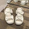 Denim summer sandals with bow, footwear, 2023 collection