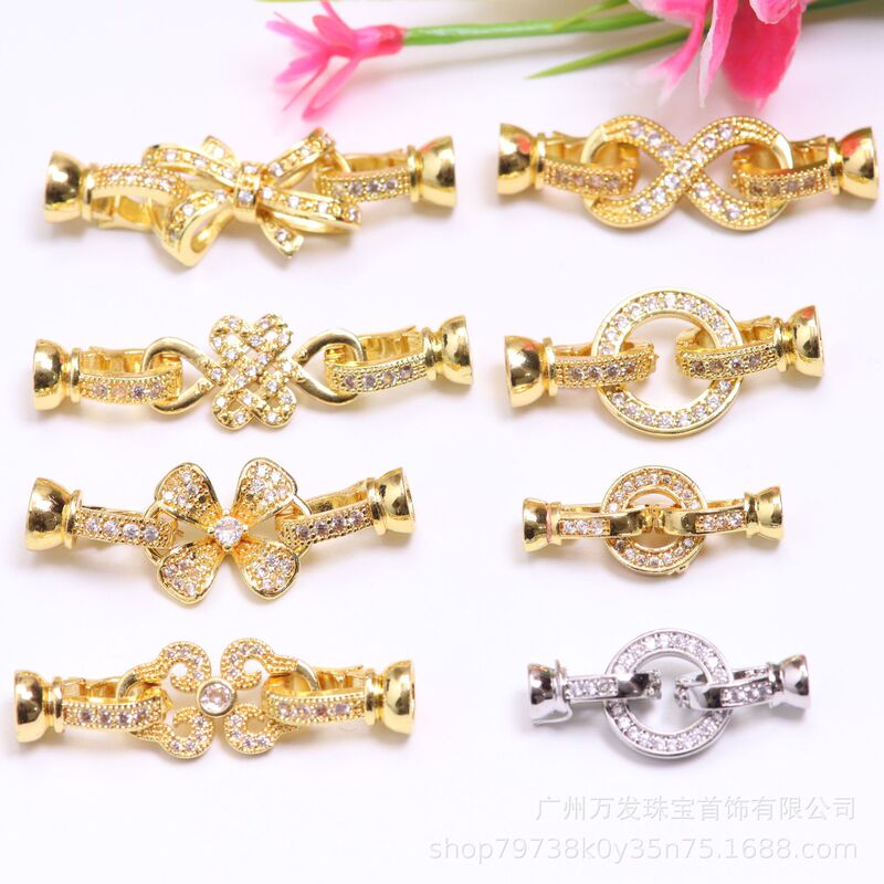 Copper Color-Preserving Zirconium Pearl Button Accessories Necklace Buckle Connecting Buckle Buckle DIY Handmade Fixed Sweater Link Head