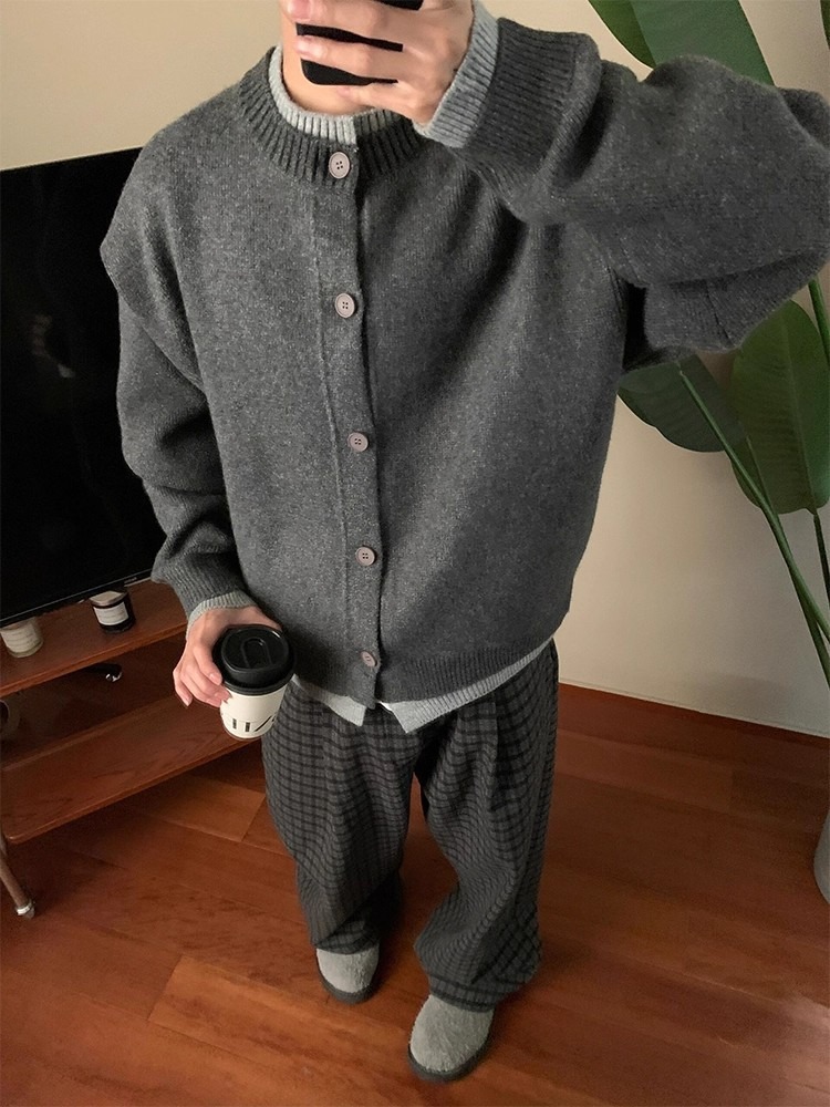 2026 Japanese Style New Men's Retro Round Neck Two-Piece Autumn Winter Loose Casual Knitted High-End Sweater_viptrois.com