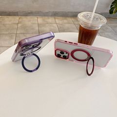 360 回転スタンド Apple 携帯電話ケースフルシリーズ 16ProMax 磁気アルミニウム合金支点落下防止透明モデル