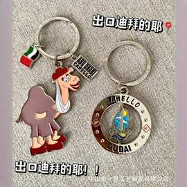 跨境定制迪拜锌合金钥匙扣旋转金属动漫旅游纪念入色钥匙扣