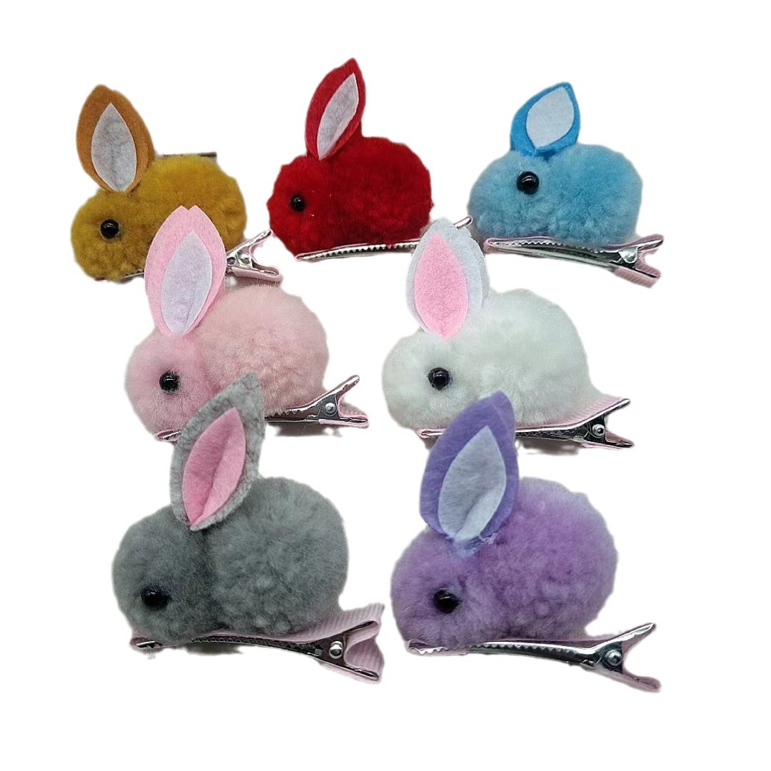 Conejo año lindo conejo de peluche niños horquilla niñas accesorios para el cabello pequeño clip clase kindergarten regalo joyería al por mayor
