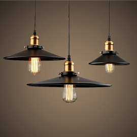 美式乡村创意吊灯复古工业酒吧灯泡餐厅小黑裙锅盖吊灯灯具