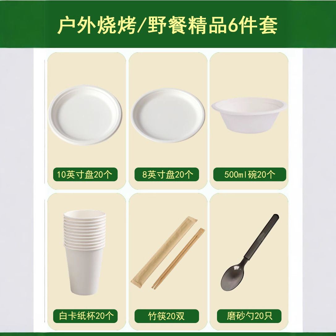 Maestro al aire libre, platos desechables, vajilla, taza, cuchara, juego de fiesta, tazón de papel degradable, vajilla, juego de tazas