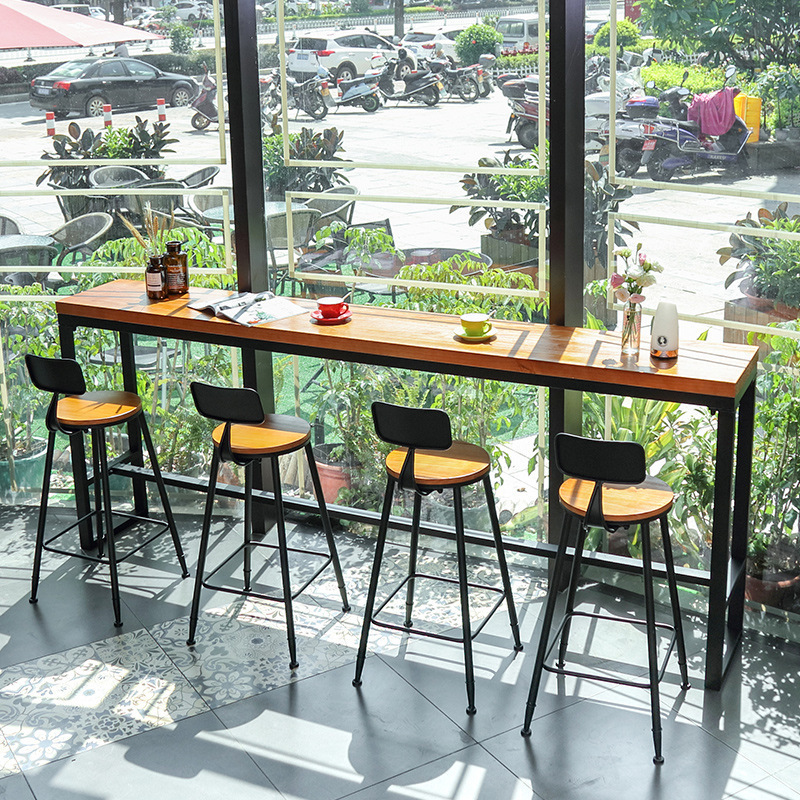 Bar High Table Solid Wood Wall Home Long Table American Internet Celebrum Coffee Shop Milk Tea High Table and Chair Combination Long Narrow Table