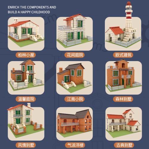 Little mason handmade diy hut construction villa simulation mini brick assembly children's house building toys