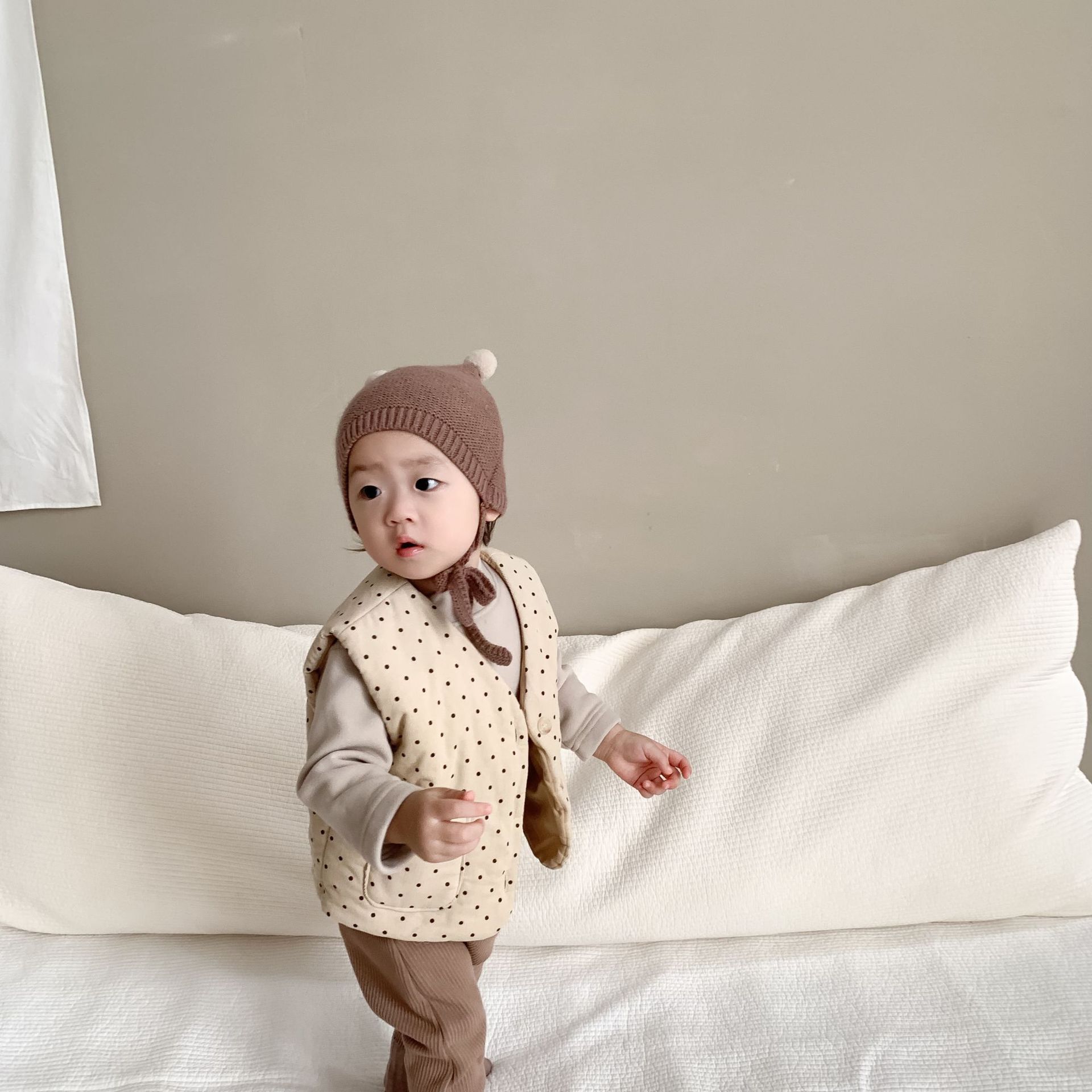 Ropa para bebés, chaleco de otoño para niños, ropa infantil coreana, chaleco de puntos para bebés, ropa de otoño para niños