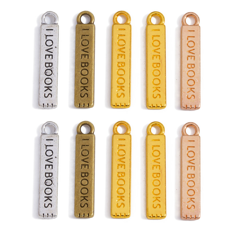 DIY Alloy Jewelry Accessories Multi-Color I Love Book Word Plate Pendant Cross-Border Hot Selling Necklace Bracelet Earrings Pendant