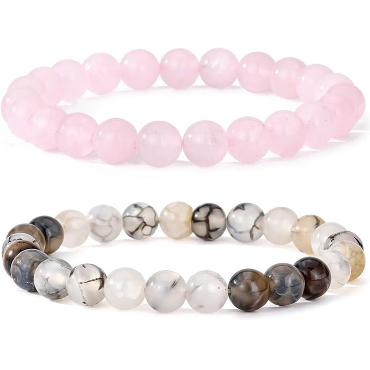 핑크 크리스탈 + 폭발 마노 8mm