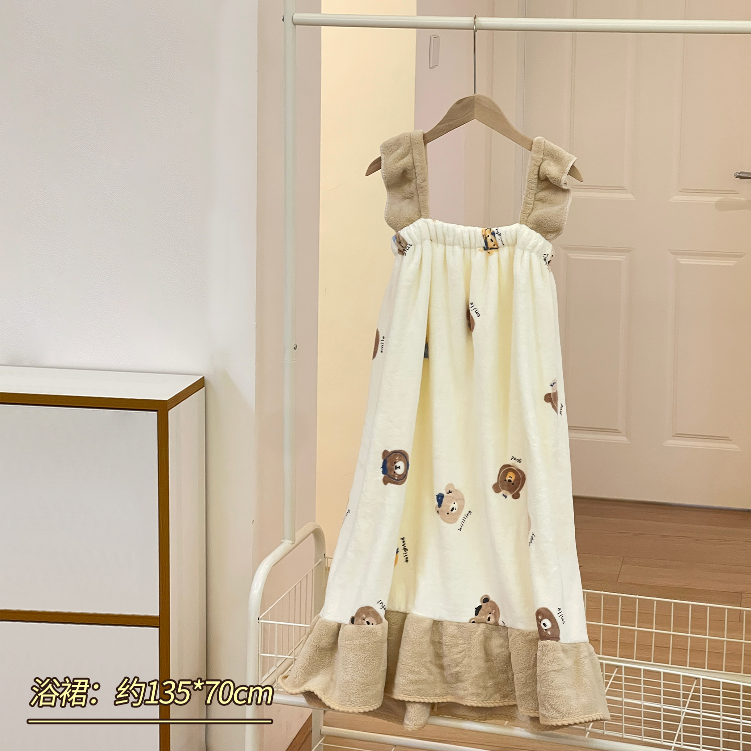 Falda de baño de lana de coral de oso lindo de dibujos animados para mujer, lavado de cara suave y absorbente, toalla facial, baño en casa, toalla de baño gruesa