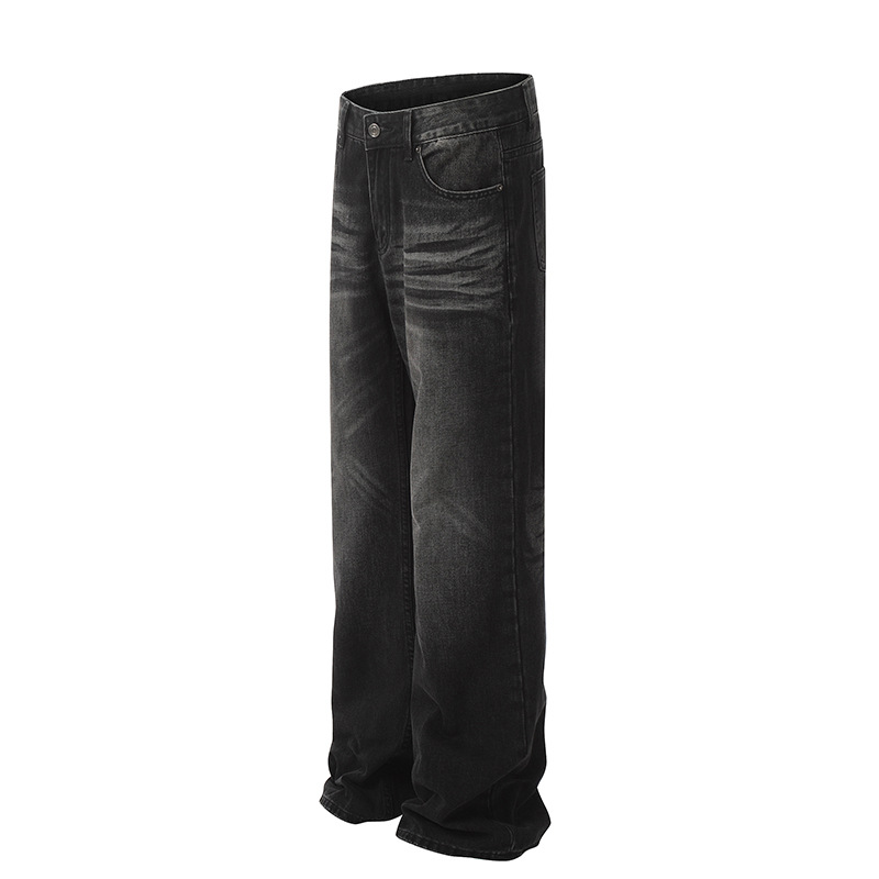 Retro High Street Wavy Pattern Jeans Loose Casual Straight Leg Trousers For Men And Women Summer Trendy Floor Length_mkmklike.com