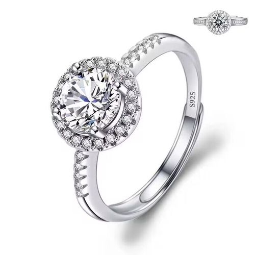 Simulated 1-carat zirconia ring for women, 18K gold-plated, six-prong diamond setting, finger ring hand jewelry, pure silver wholesale.