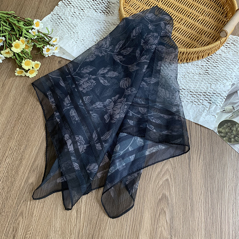 Bufanda de seda, bufanda cuadrada pequeña, personalidad retro, textura de algodón y lino, turbante, banda para el cabello, habitación con aire acondicionado de verano, protección para el cuello, chal exterior