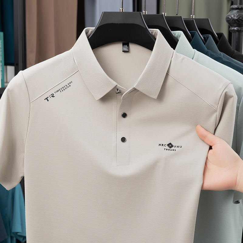 Ice Silk Breathable Thin Men's T-shirt Summer New Trendy All-match Lapel Loose Light Luxury High-end Polo Shirt for Men Ice Silk Breathable Thin Men's T-shirt Summer New Trendy All-match Lapel Loose Light Luxury High-end Polo Shirt for Men