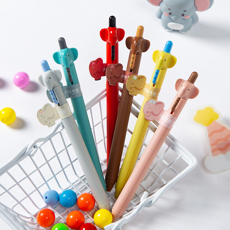 Heshuo 137 Little Elephant Roll Funny Press Tongue Student Office 0.5mm Black Double Bead Quick-Drying Gel Pen