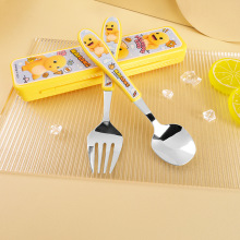 奶龙儿童勺子叉子套装便携收纳盒餐具小学生上学专用三件套不锈钢