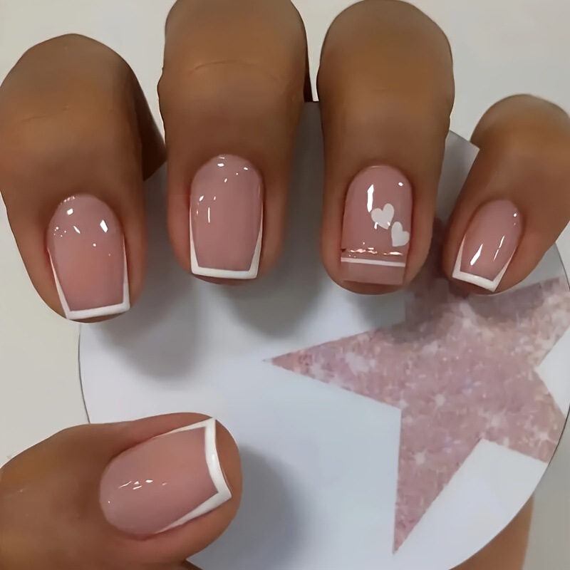 Valentine's Day Fake Nails Golden Line Wear Armor Solid Color French Removable Manicure Pieces Simple Nail Pieces Nails