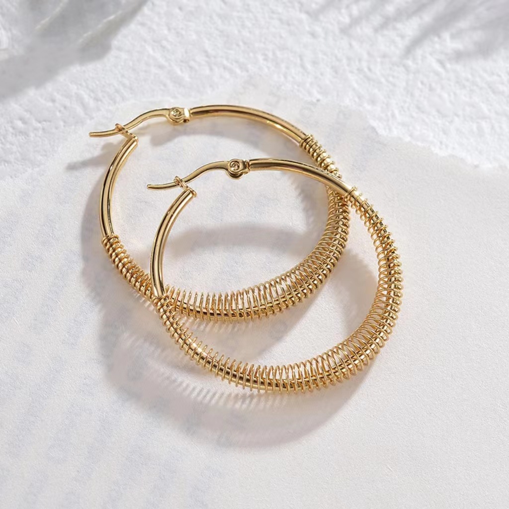 1 Pair Streetwear Oval Plating Stainless Steel Hoop Earrings display picture 3