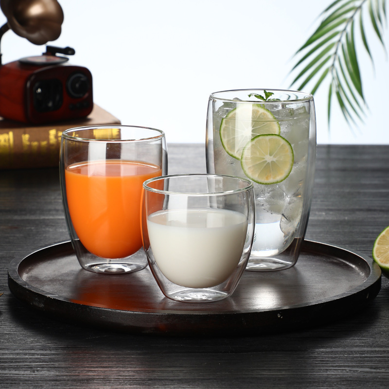 多規格蛋形雙層透明玻璃杯 隔熱牛奶果汁杯 家用高硼硅玻璃咖啡杯