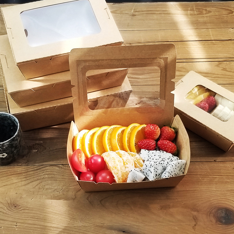 单窗牛皮纸水果沙拉盒一次性餐盒食品包装盒外卖打包盒饭盒批发