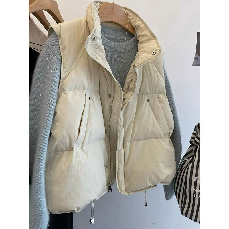 韓国版のレギュラーコットン厚みのあるベストトップ 2025 冬の新しいスタイルのベストジャケット女性のスタンドカラールーズベストトレンディ|undefined