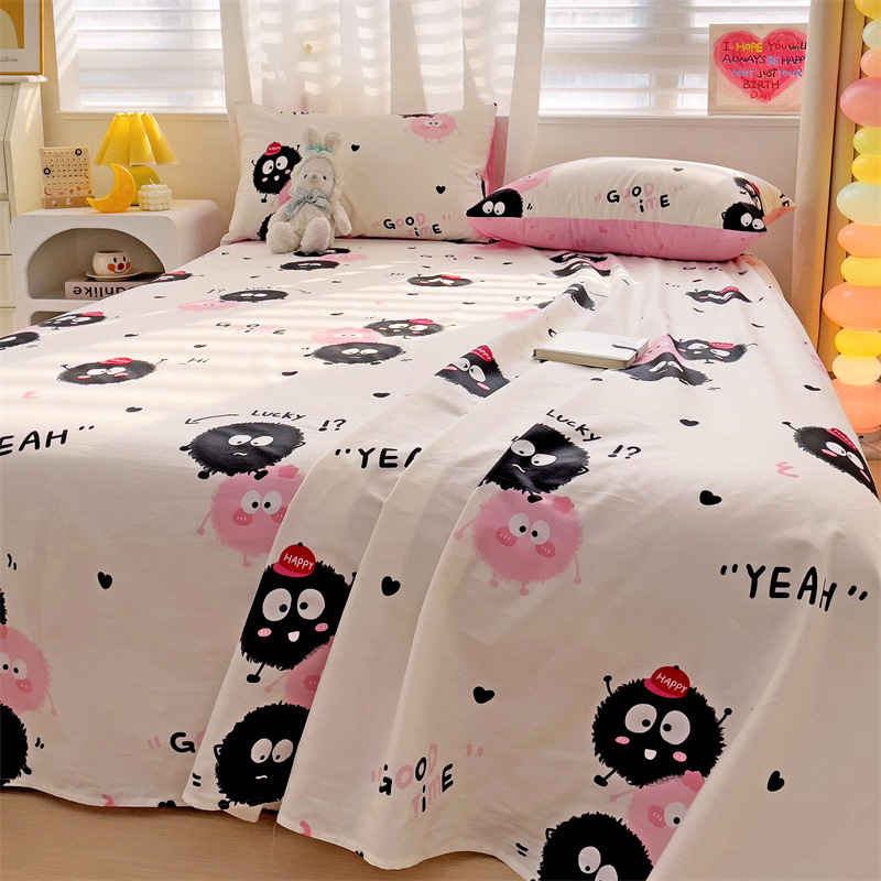 2025 nueva sábana de algodón fresco pequeña pieza individual 100 algodón dormitorio de estudiantes cama individual funda de almohada de tres piezas 2