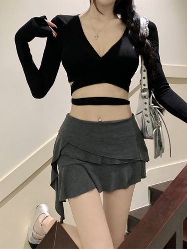 [Free Shipping for 20 Items] Trendy Ruffled Elegant Hip-Hugging Skirt—Thai Hot Girl Style Short Skirt, Anti-Exposure Cake-Style Half Skirt