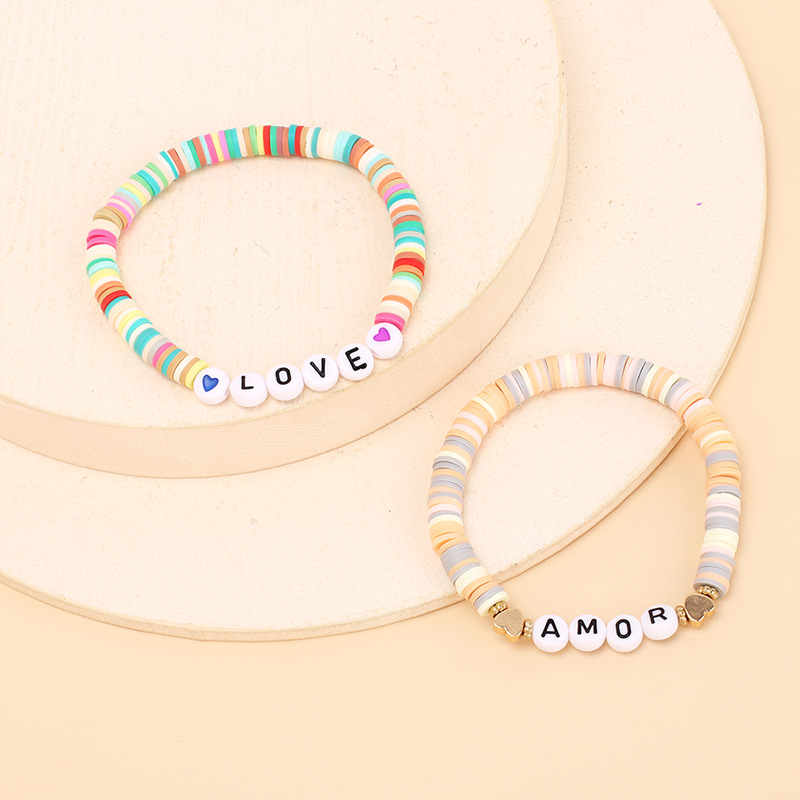 Couleur Douce Poterie Alphabet Anglais Mama Bracelet Combinaison Ensemble display picture 13