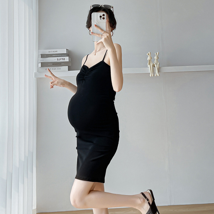 2023妊婦の夏の新型綿のセクシーな包みの尻のガーターのしわのワンピース + ストライプの日よけのシャツの潮|undefined