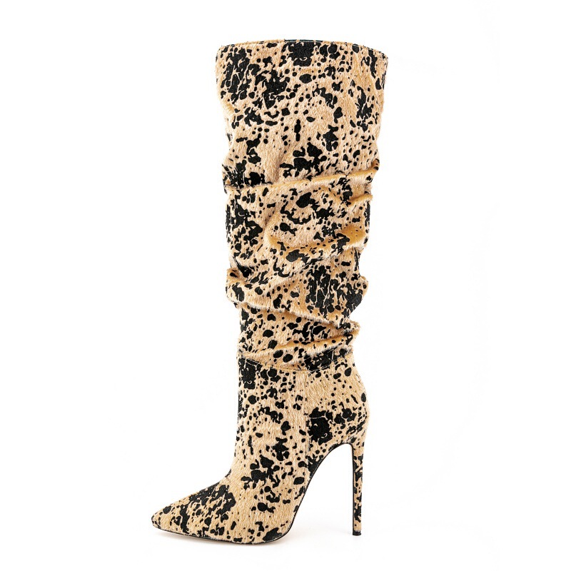 European and American Foreign Trade Cross-Border Amazon Aliexpress Horsehair Pleated Slouch Boots Large Size Pointed Toe Stiletto High Heel Women's High Boots European and American Foreign Trade Cross-Border Amazon Aliexpress Horsehair Pleated Slouch Boots Large Size Pointed Toe Stiletto High Heel Women's High Boots