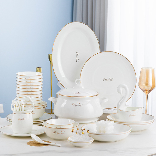 Set of tableware European style home bowl and chopsticks light luxury bone china moving gift tableware ceramic bowl and plate