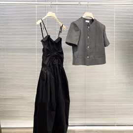 1687秋季新款高级感亚麻连衣裙套装女气质通勤老钱风两件套