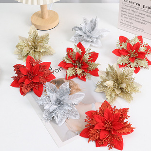 Simulated Cross-Border Christmas Decoration Christmas Gold Pink Flower Christmas Flower Popular Simulated Flower Christmas Tree Accessories