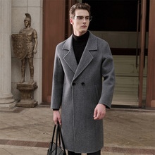 羊毛双面呢大衣男士中长款过膝双面羊绒外套商务西装领毛呢子风衣
