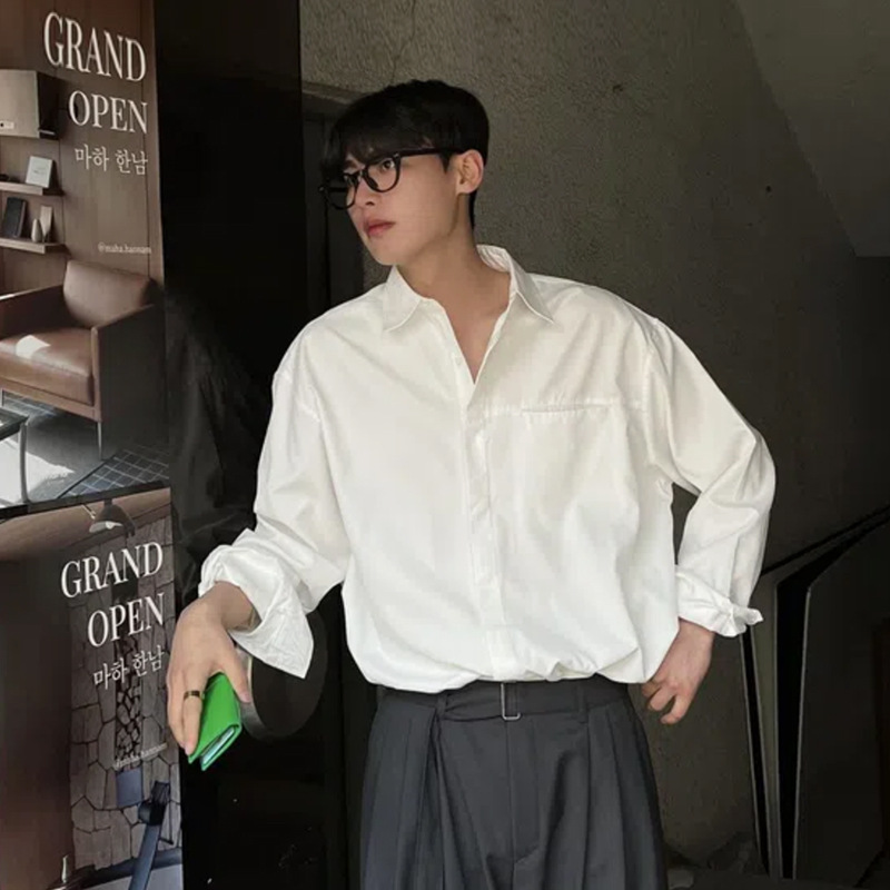 ASCLO Korean Style Loose Fit Men's Shirt, Casual and Versatile, Relaxed and Luxurious White Shirt, New Summer Top